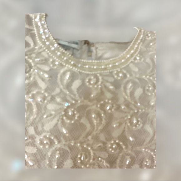 Vintage Neiman Marcus beaded sequin lace cream dress SZM - Picture 9 of 14